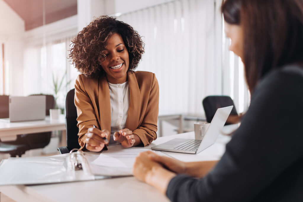 Woman conducting face-to-face sales