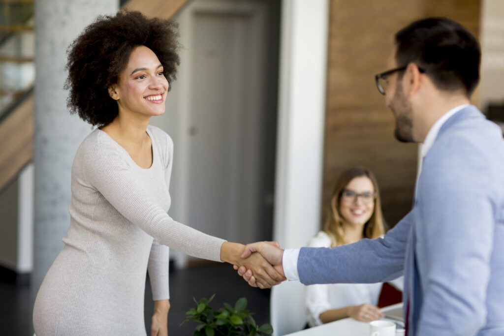 Sales professional with her first client