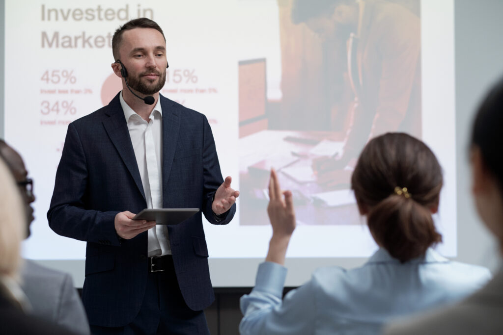 An executive presenting at an event