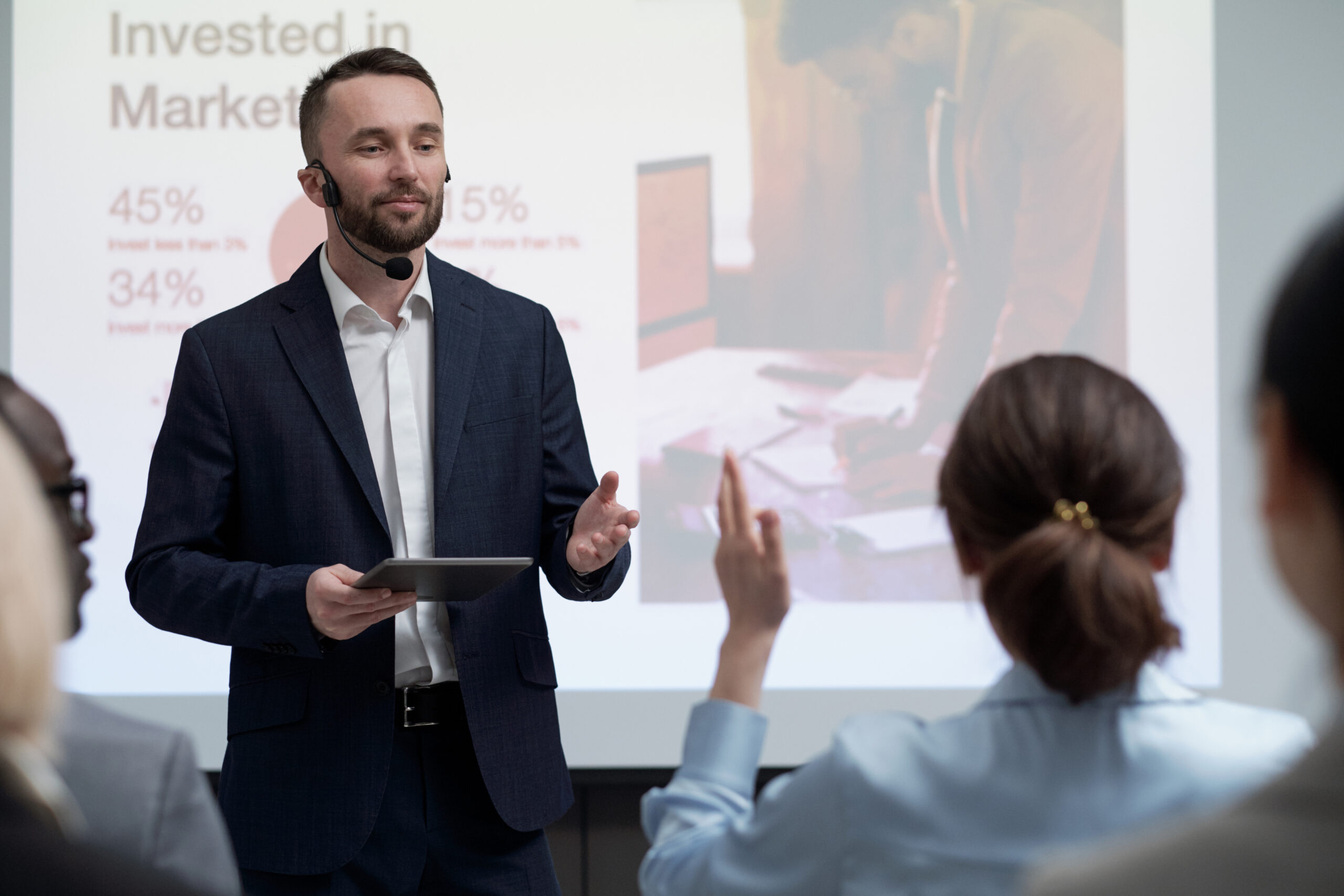 An executive presenting at an event
